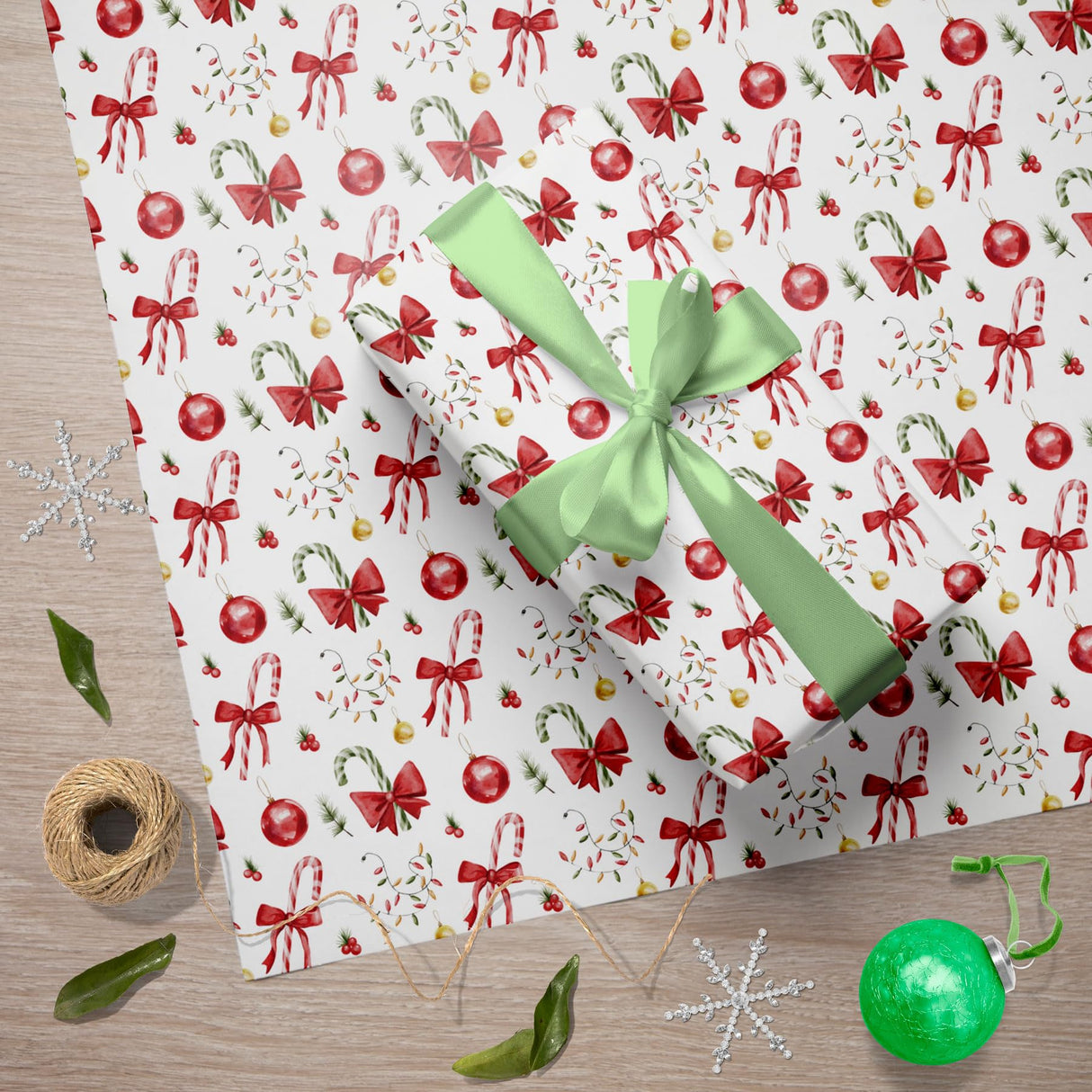 GIOLNIAY Candy Canes Christmas Wrapping Paper for Kids Adults - Holiday Gift Wrap Red Bows, Candy Canes & Ornaments - 4 Jumbo Sheets, 28" x 40" Each (31 sq. ft ttl), Easy to Store GIOLNIAY