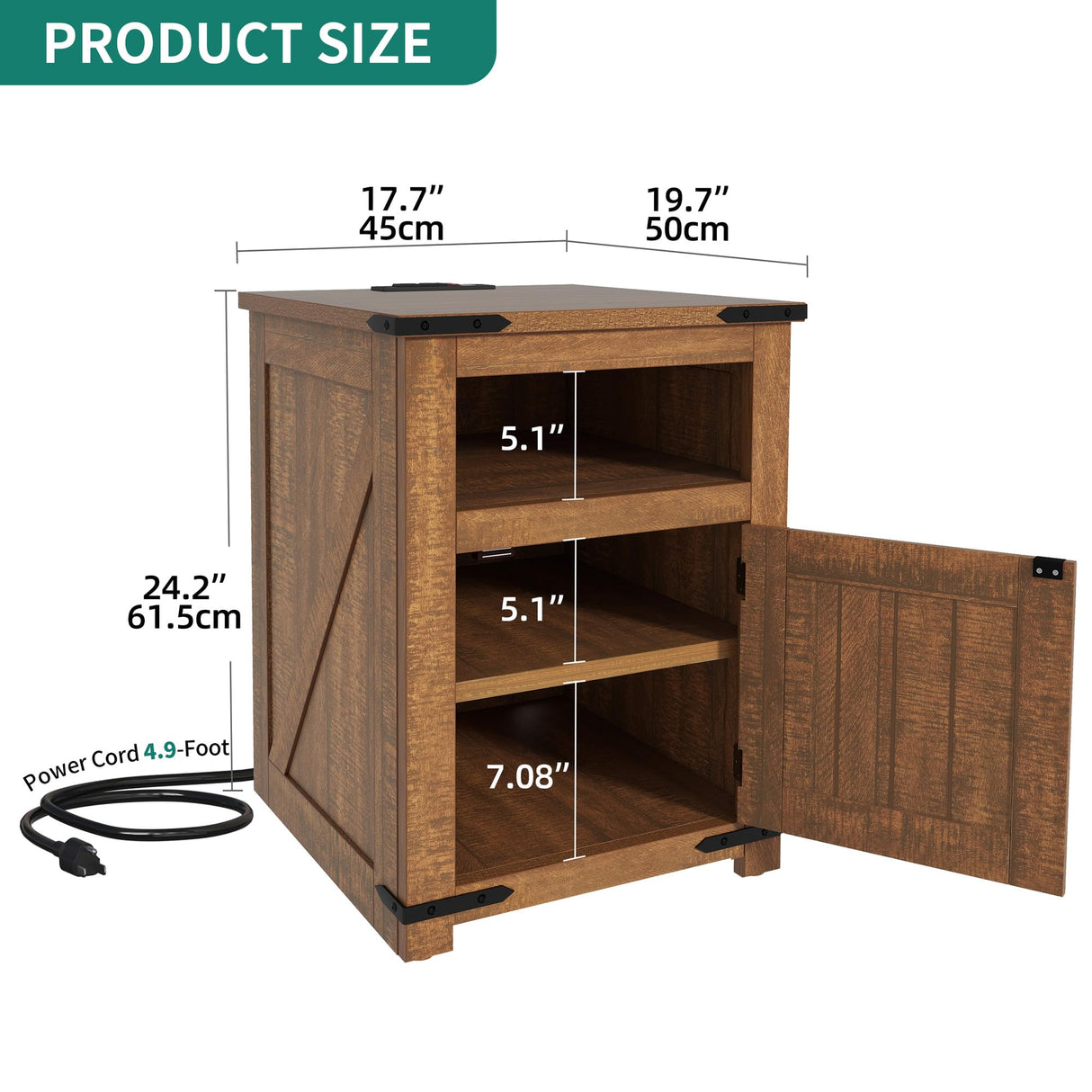 YITAHOME Farmhouse End Table with Charging Station, Nightstand Side Table Coffee Table with LED Lights Adjustable Shelf, Living Room End Table with Storage, Brown YITAHOME