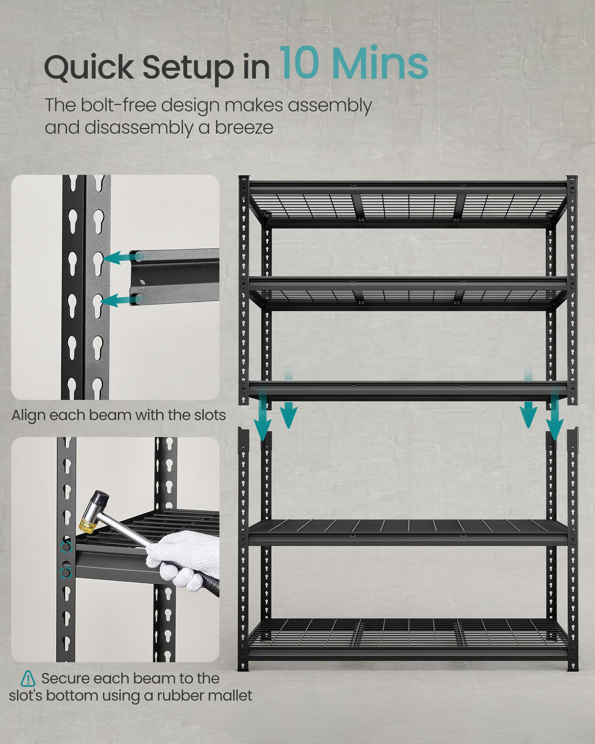SONGMICS 5-Tier Storage Shelves, Heavy-Duty Garage Shelving, Adjustable Shelving Unit, Steel Shelf, Boltless Assembly, for Garage, 2,200 lb Load, 24 x 96 x 72 Inches, Ink Black UGLR454B02 SONGMICS