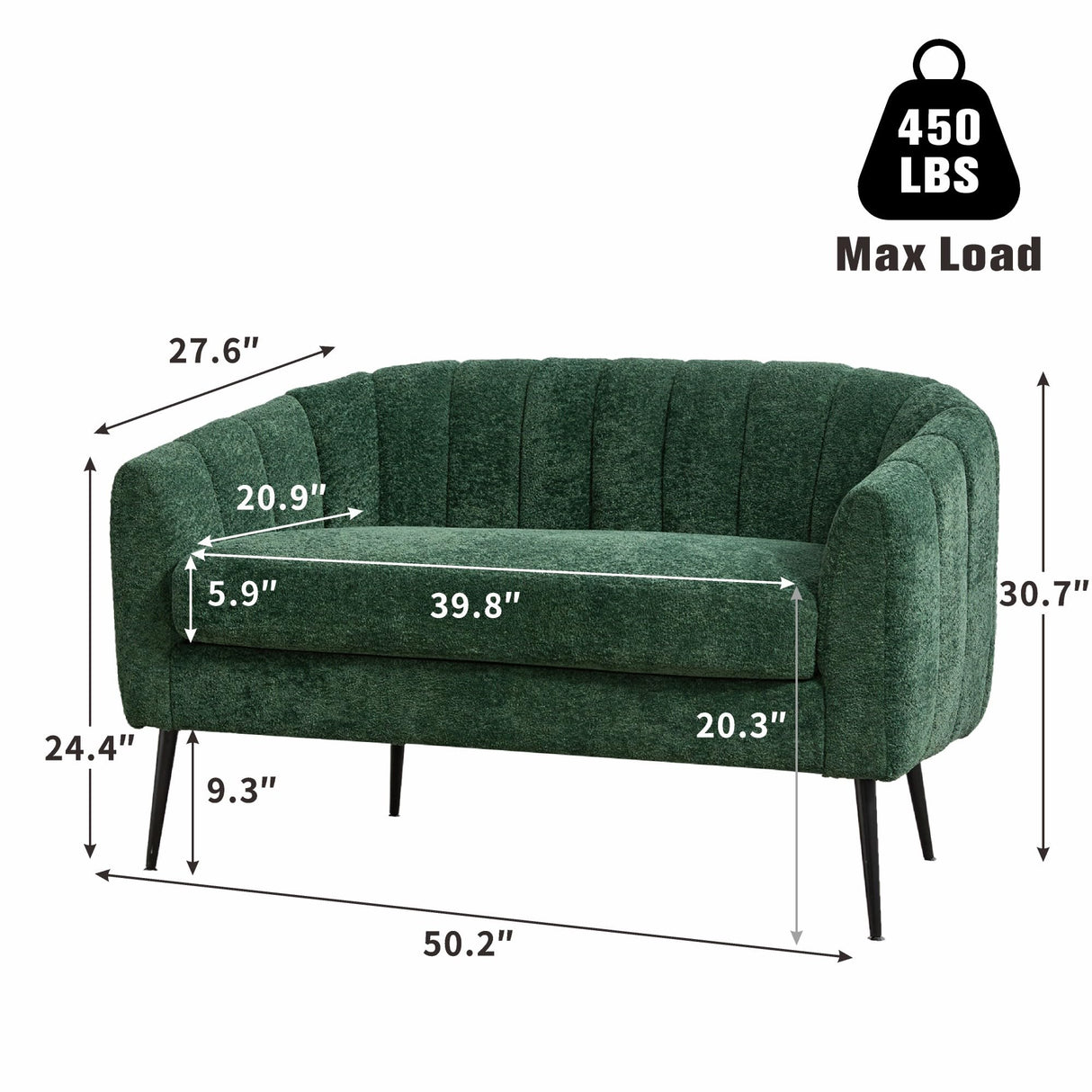 Sinzho & Wiyfun 50.2'' Upholstered Small Loveseat Sofa Chenille 2-Seat Couch Settee Love Seat for Small Space Mini Room, Green Sinzho & Wiyfun