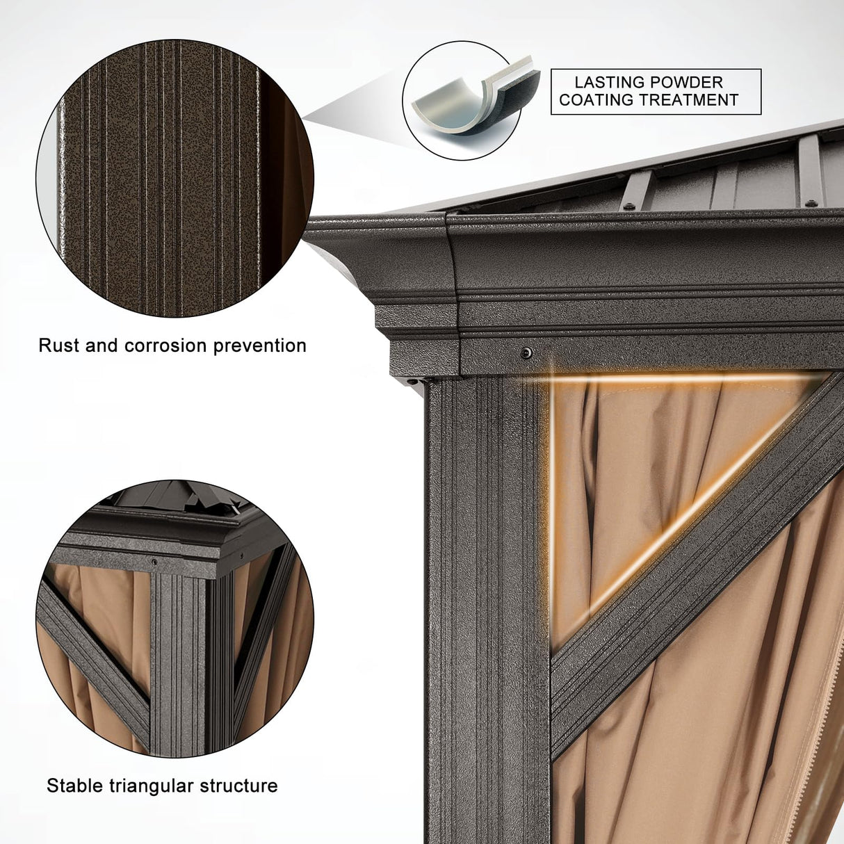 ABCCANOPY Hardtop Gazebo 10x10 - Outdoor Metal Hard Top Gazebo, Permanent Galvanized Steel Aluminum Framed Pavilion with Netting and Curtain for Patio Backyard Lawn Garden (Double Roof, Khaki) ABCCANOPY