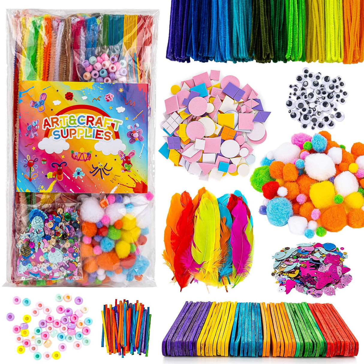 RAINFLOW Arts & Crafts Supplies - Craft Kit,Supplies & Materials Set for School,Classroom,Family, Party, DIY, Art Creation, Holiday Decoration RAINFLOW