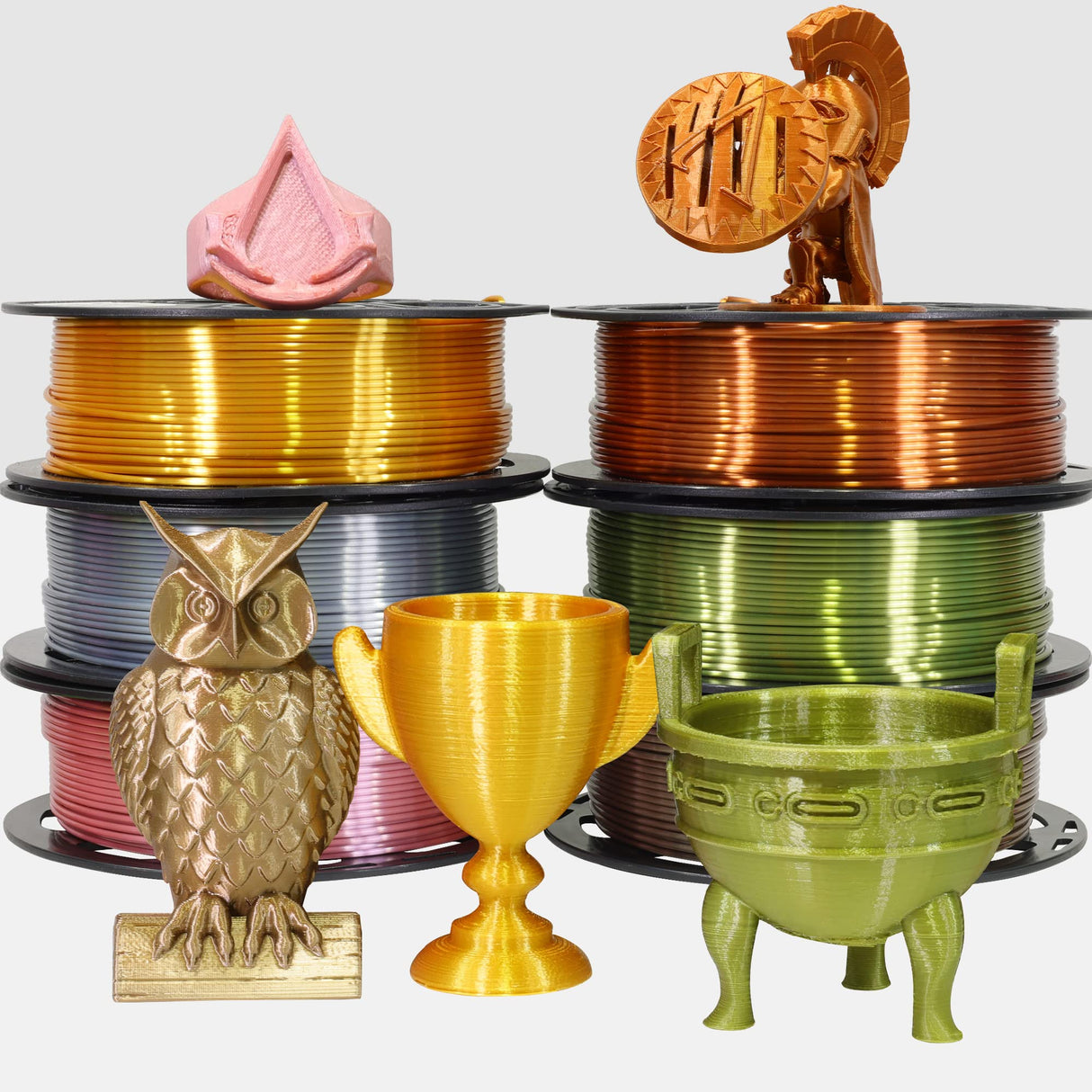 MIKA3D 6 Spools 1.75mm Silk PLA 3D Printer Filament Bundle, 6 Metallic Shiny Colors: Gold/Silver/Copper/Bronze/Coffee Gold/Rose Gold, Each Spool 250g X 6 Spools, Total 1.5Kg 3D Printer Material MIKA3D