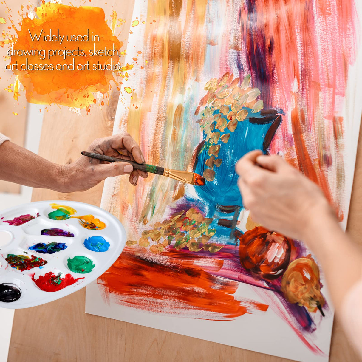 FANDAMEI Oval Paint Palette Tray, Plastic Paint Tray Palette, Painting Palette, Paint Tray Palettes Paint Pallets with Thumb Hole for Adults & Kids, for Painting or DIY Craft Class, White, 2 PCS Fandamei