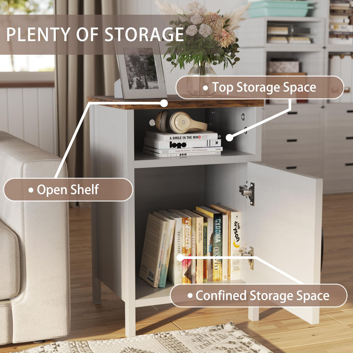 JUMMICO Farmhouse Nightstand, Modern Bedside Table Set of 2 with Barn Door and Shelf, Rustic End Table Side Table for Bedroom, Living Room (White) JUMMICO