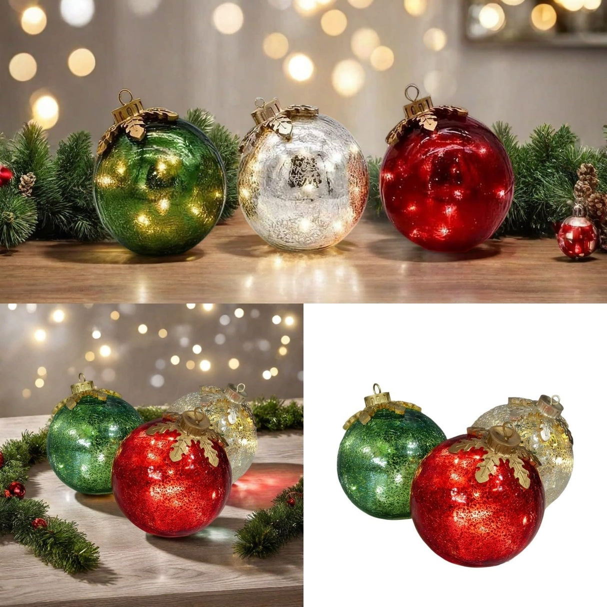 Glass Tabletop Christmas Ornaments - Pre-Lit with Soft White LED,Crystal Ball Halloween Decor for Xmas Home Party Centerpiece Mantel, Warm White Decorative Lamp Generic