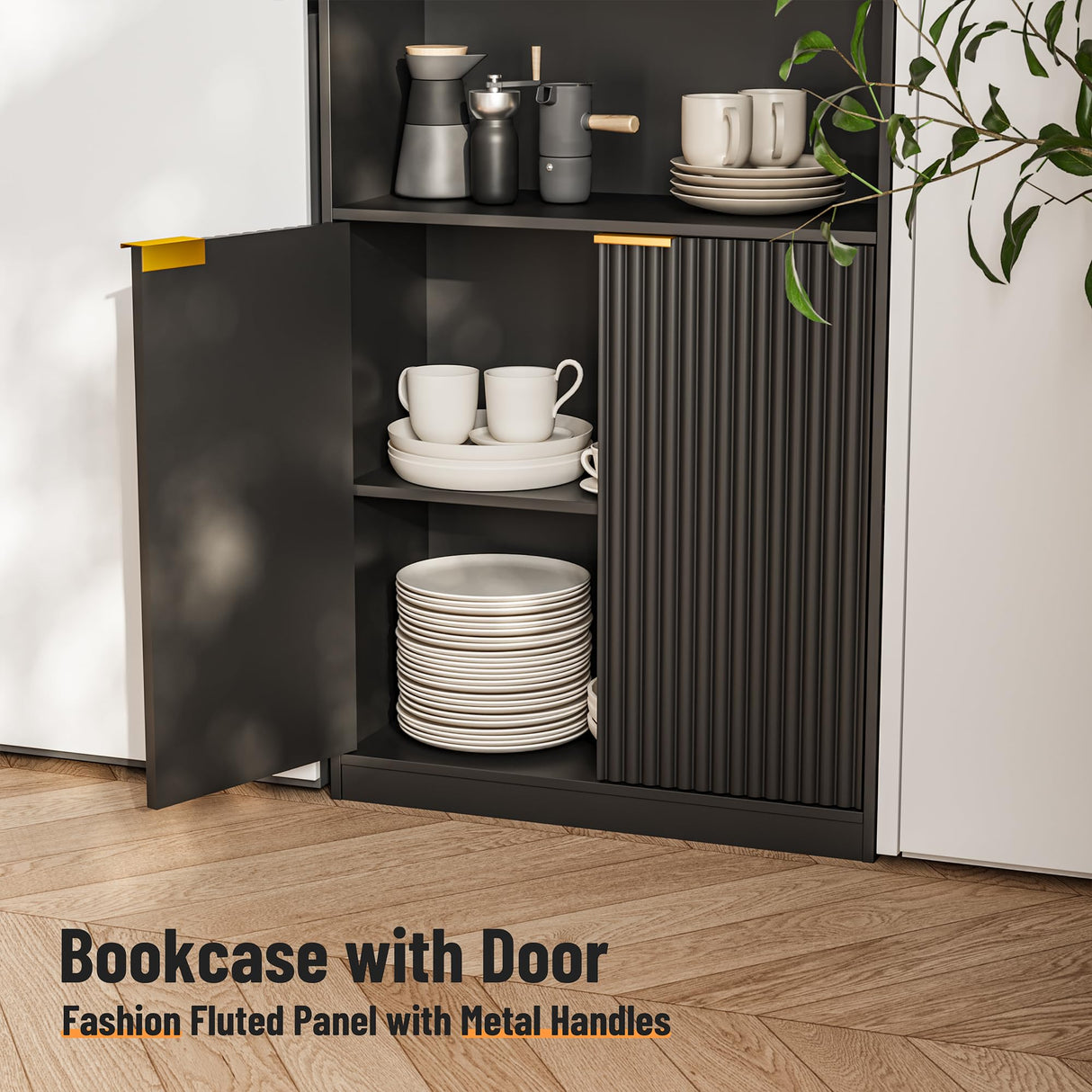 INNOD 72" Tall Book Shelve Bookcases with Doors, Floor Standing 6 Shelf Display Storage Shelves, Book Shelf with Storage Cabinet, Home Decor Furniture for Living Room Bedroom and Home Office INNOD