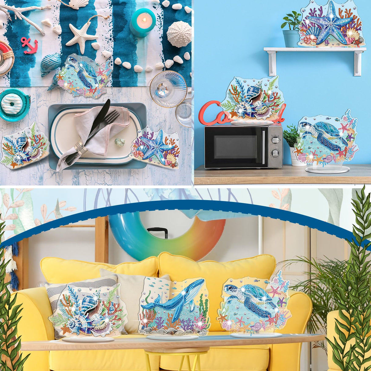 Cinnvoice 6 Pcs Ocean Animal Diamond Art Tabletop Decorations Sea Animal Centerpieces Octopus DIY Diamond Art Turtle Desktop Ornaments for Table Tabletop Decor Cinnvoice