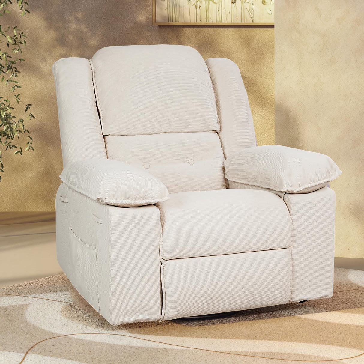 FLEXISPOT Swivel Rocker Recliner Chair for Adults, Massage Recliner Rocking Chair Nursery, 360° Swivel Nursery Glider for Living Room Bedroom, Beige (XRC2) FLEXISPOT