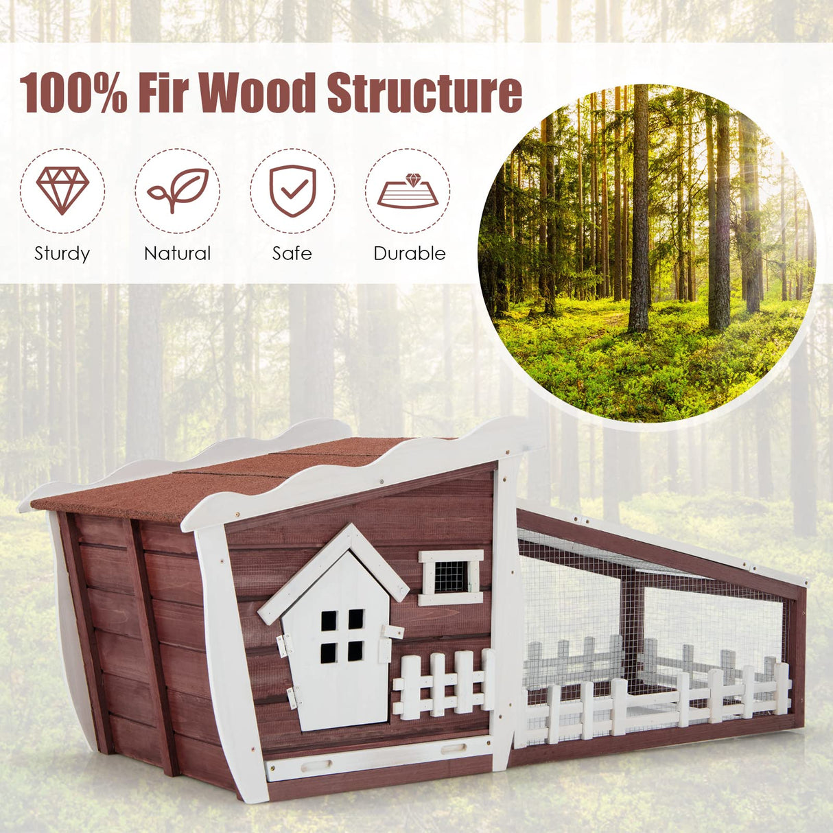 Tangkula 62 Inch Wooden Rabbit Hutch, Outdoor Chicken Coop with Asphalt Roof, Removable Tray, Running Ramp, Pet Bunny Cage House for Rabbits, Chicken and Small Animals, Indoor & Outdoor Use (Red) Tangkula