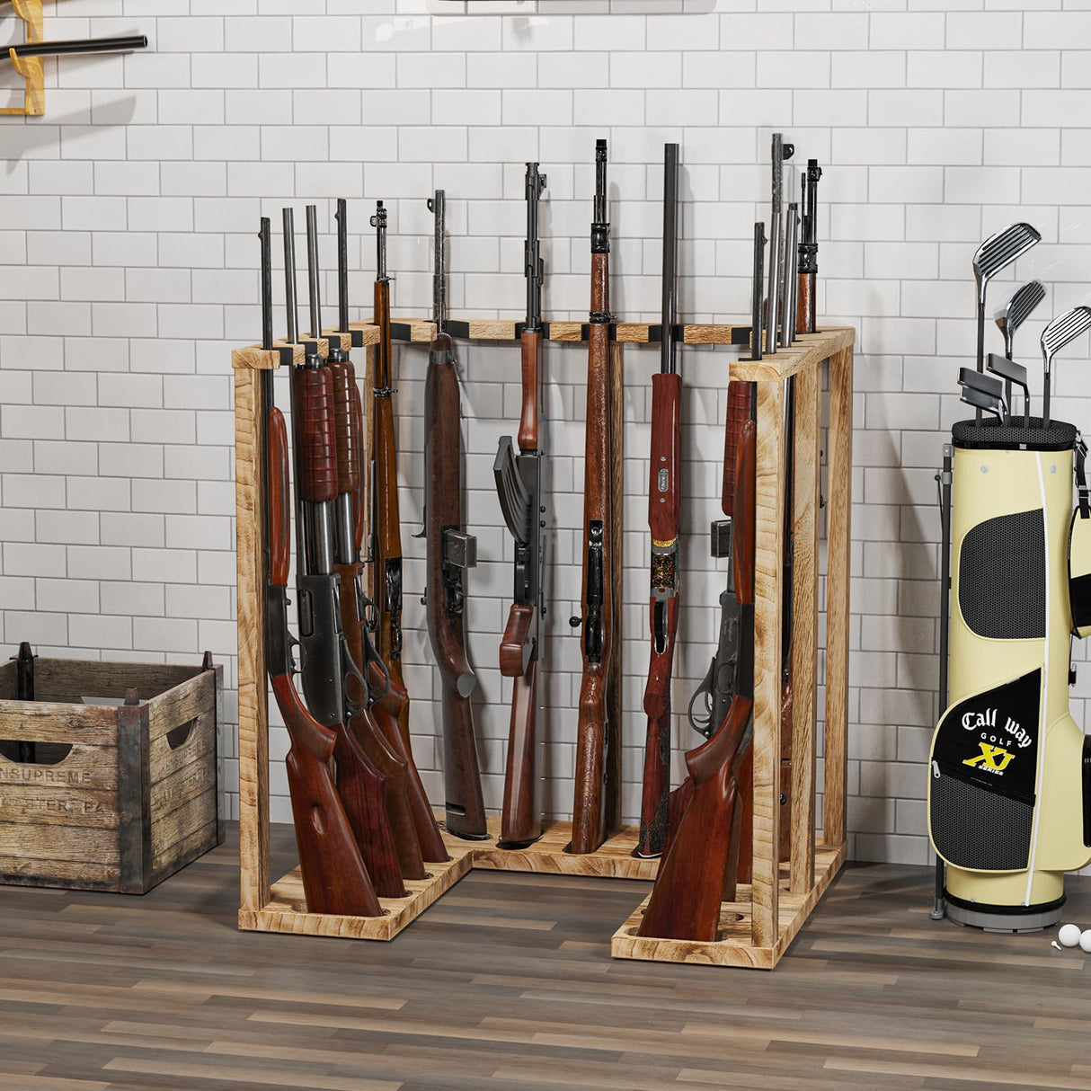 amoard Indoor Gun Rack Corner Wood Heavy Gun Rack Rifle Stand Display Shotgun Organizer and Storage Racks Stable Support for 15 Guns amoard