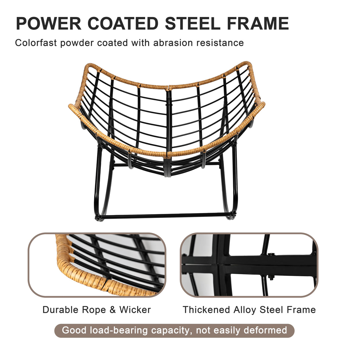 knocetx Rocking Egg Chair, Outdoor Rocking Chair with Thick Cushion, Modern Indoor Outdoor Papasan Rocking Chair, Lounge Rocker for Balcony, Living Room, Bedroom, Porch, Patio, Lawn, Garden (Ivory) knocetx