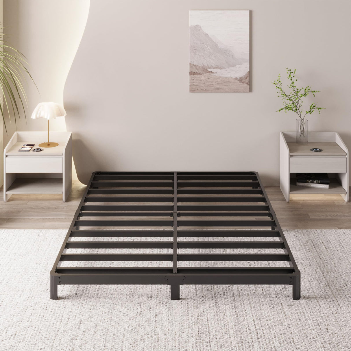 Yicensen 6 Inch Low Profile King Bed Frame with Rounded Corner Legs Heavy Duty Metal King Size Platform Bed Frame No Box Spring Needed, Easy Assembly, Noise Free, Black. Yicensen