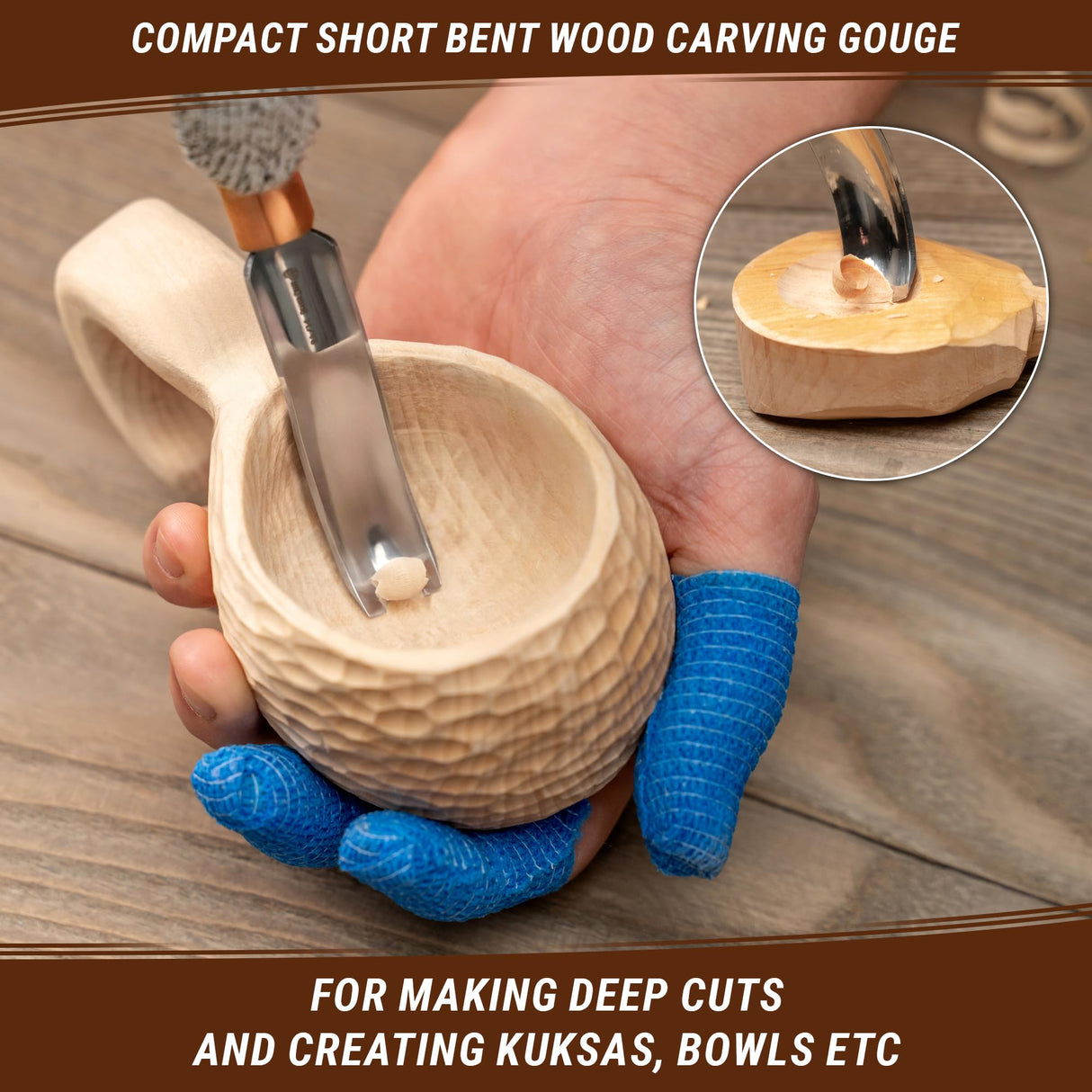 BeaverCraft, Wood Carving Bent Gouge K8a/14 0.55" - Spoon Carving Tools - Woodworking Hand Chisel Compact Wood Carving Knife for Beginners and Profi - Hobbies for Adults and Kids - Carbon Steel Blade BeaverCraft