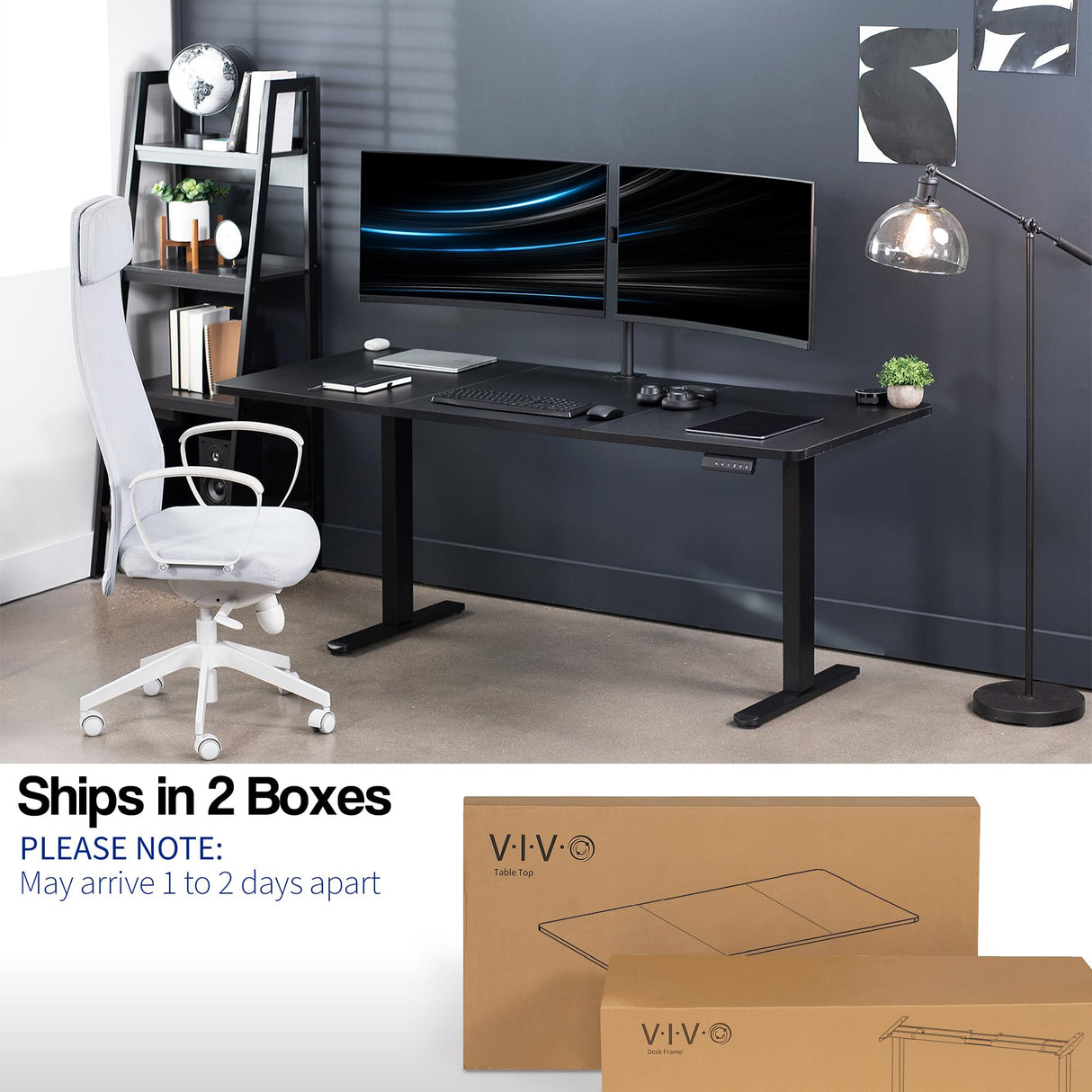 VIVO Electric Height Adjustable 71 x 30 inch Memory Stand Up Desk, Black 30 inch Deep Table Top, Black Dual Motor Frame, Preset Controller, E2B VIVO