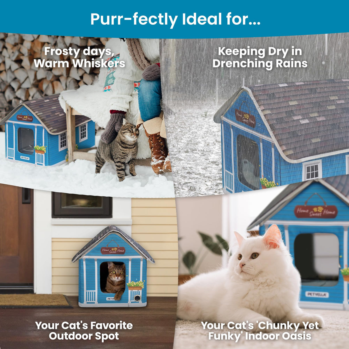 Heated Cat House for Outside - Heated Outdoor Cat House Weatherproof - Cat Houses for Outdoor Cats - Outdoor Heated Cat House - Heated Cat Houses for Outdoor Cats - Waterproof Outdoor Cat Shelter PETYELLA