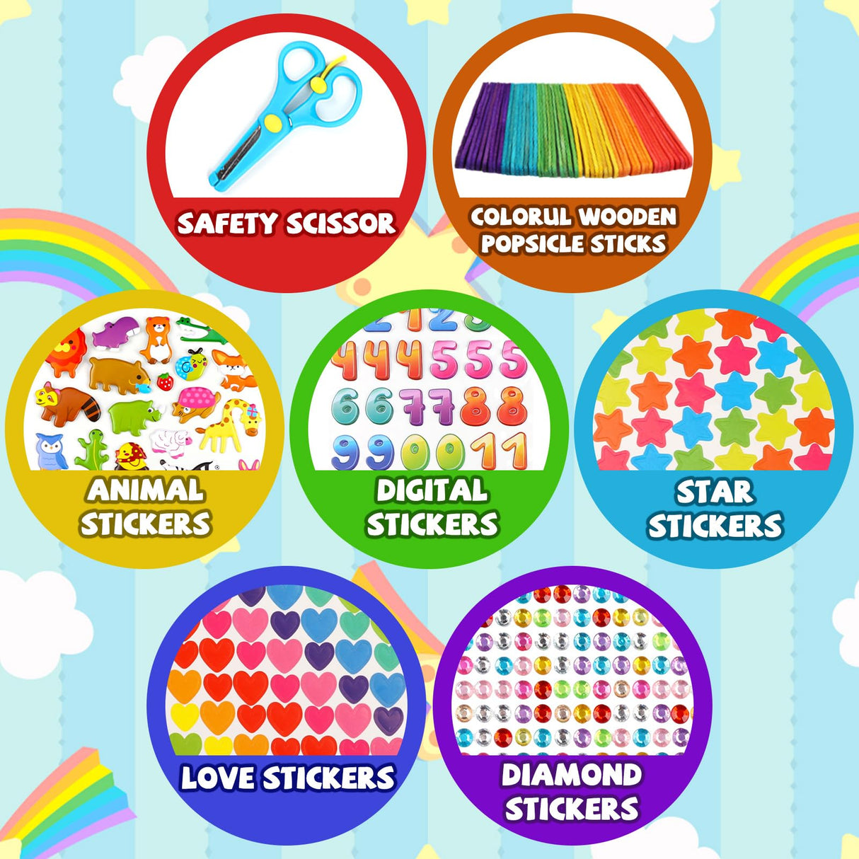 DOITEM Pipe Cleaners Craft Supplies, 1500+Pcs Arts and Crafts Supplies Including Pipe Cleaner Wiggle Googly Eyes Pom Poms Feathers Sticks Sequins Foam Flowers Papers Felt Stickers DOITEM