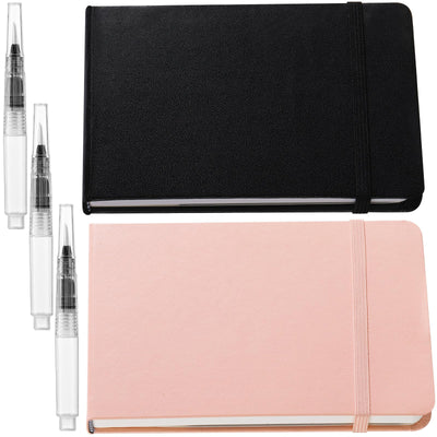 Teling 2 Pcs Watercolor Paper Sketchbook with 3 Pcs Watercolor Brush Pens, Small Portable Sketchbook Journal Pocket Notebook Travel for Painters Art Supplies(7.6 x 5.3 Inch)