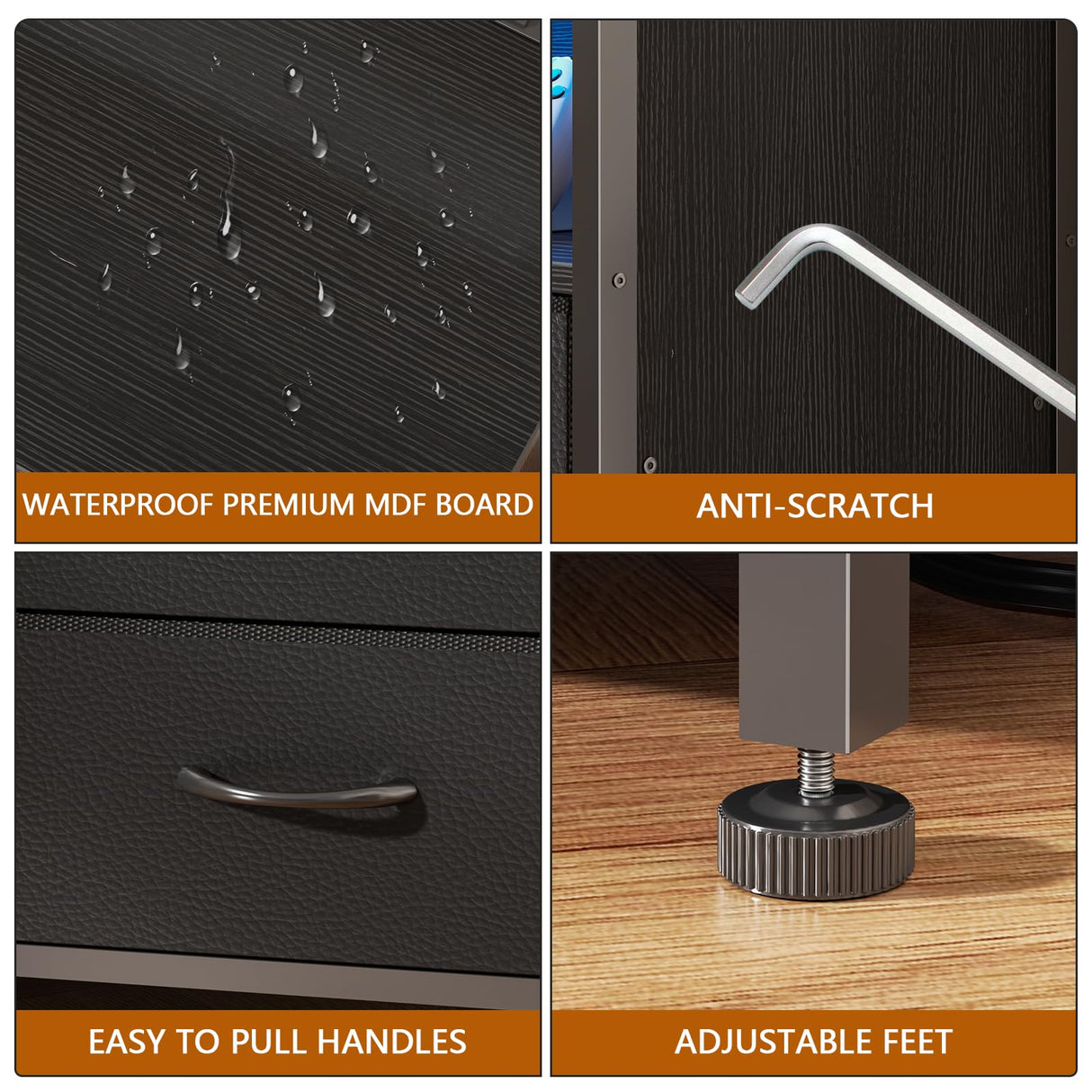 Furologee 55" LED TV Stand for Bedroom with Power Outlets, Entertainment Center with 6 Fabric Drawers for 50/55/60 inch TVs, Dresser TV Stand Long Console Media Table for Living Room, PU Black Furologee