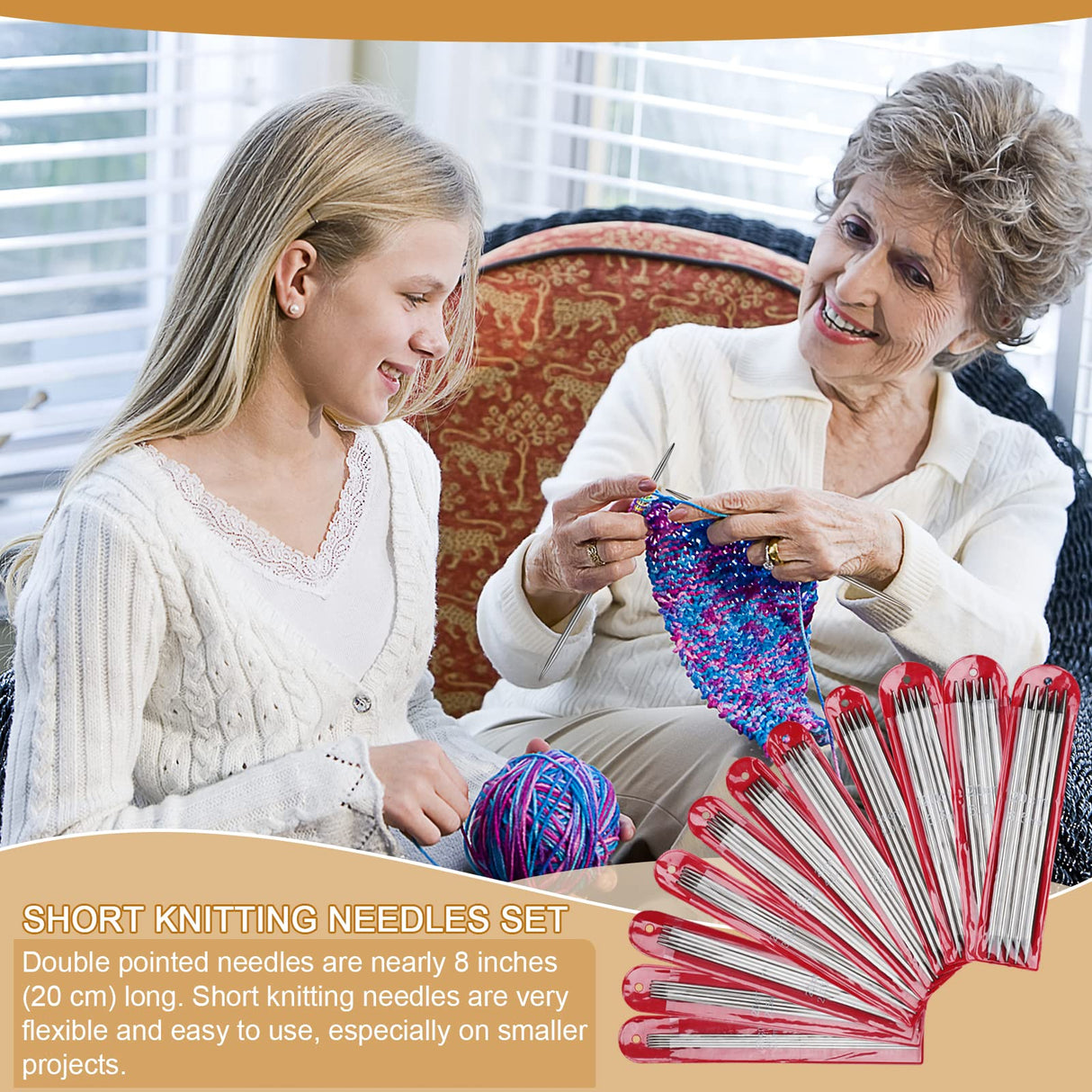 Aeelike 55pcs Double Pointed Knitting Needles - Short Knitting Needles Set Straight Knitting Needles Double Pointed for Beginners - 11 Sizes Stainless Steel Metal Knitting Needle Sets 2mm to 6.5mm Aeelike