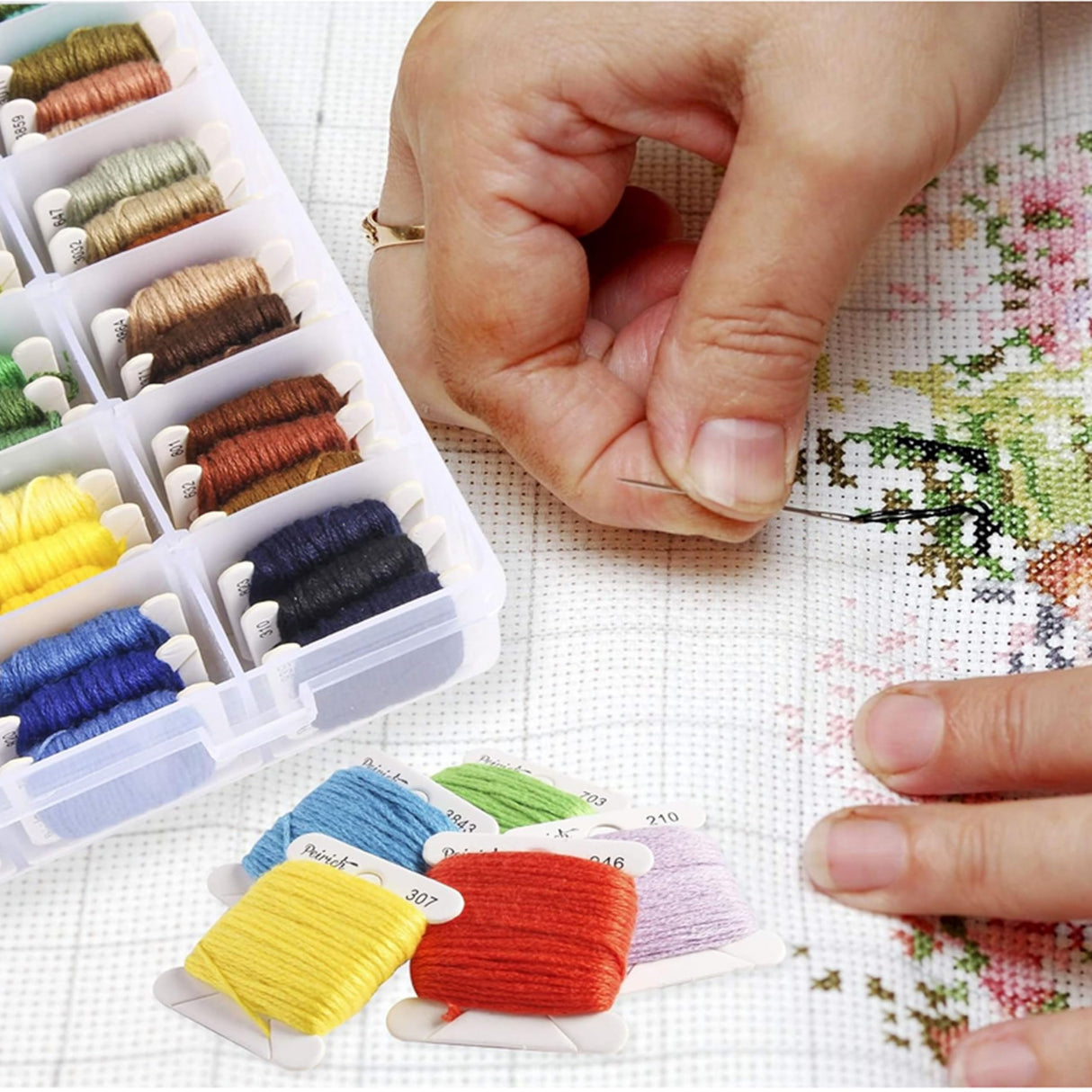 XMZCOLA Embroidery kit for Beginners Adults,1200 Pcs + Friendship Bracelet String Kits with Storage Box,95 Colors Embroidery Thread and 1000 Crafts Beads,Embroidery Floss and Accessories XMZCOLA