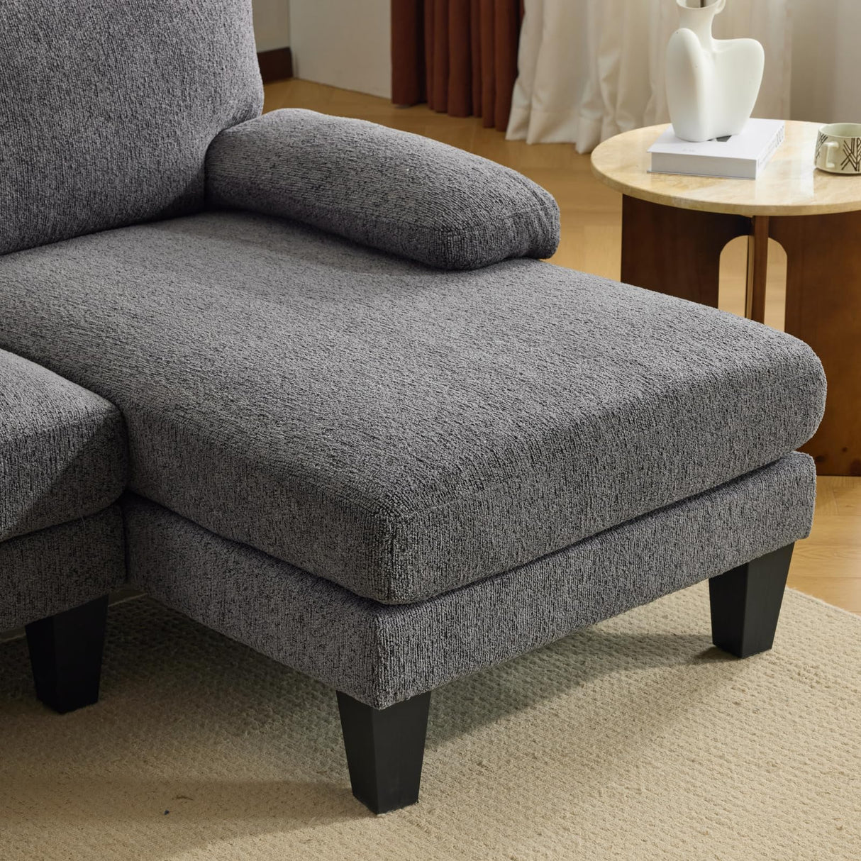 VINGLI 110' U-Shaped Sectional Couch with Two Chaise, Affordable Small Sofa with 4 Seats, Chenille Fabric Comfy Couches for Living Room, Dark Grey VINGLI