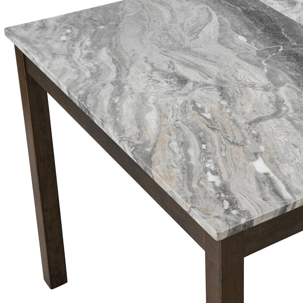 LUXOAK 7-Piece Solid Wood Dining Table Set, 71" Faux Marble Kitchen Table with 6 Chairs, Curved Backrests & PU Cushioned Seats, Perfect for Dining Room & Living Room LUXOAK