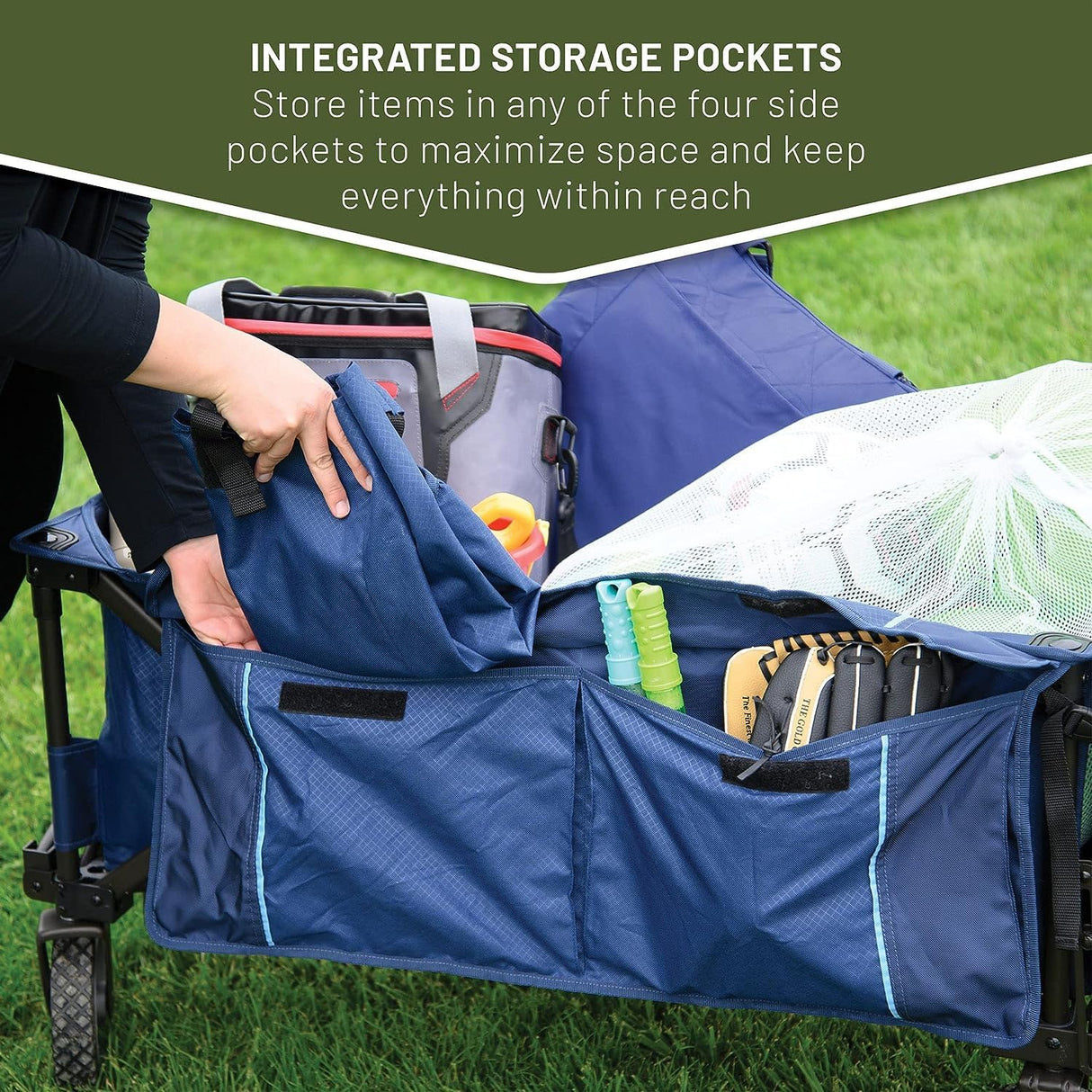 TIMBER RIDGE Tailgate Collapsible Folding Wagon Cart, Heavy Duty Utility Push Pull Beach Wagon Foldable, Outdoor Grocery Cart with Side Pockets for Camping, Garden, Shopping, Holds 225 lbs, Blue TIMBER RIDGE