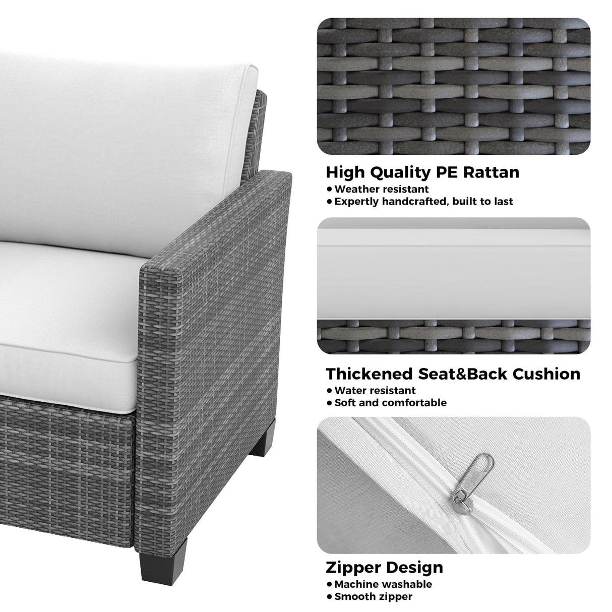 GarveeLife 5 Pieces Patio Furniture Set, 7-Seater Rattan Wicker Patio Conversation Sets with Coffee Table, Outdoor Sectional Patio Sofa Set, Grey Rattan and Grey Cushions GarveeLife