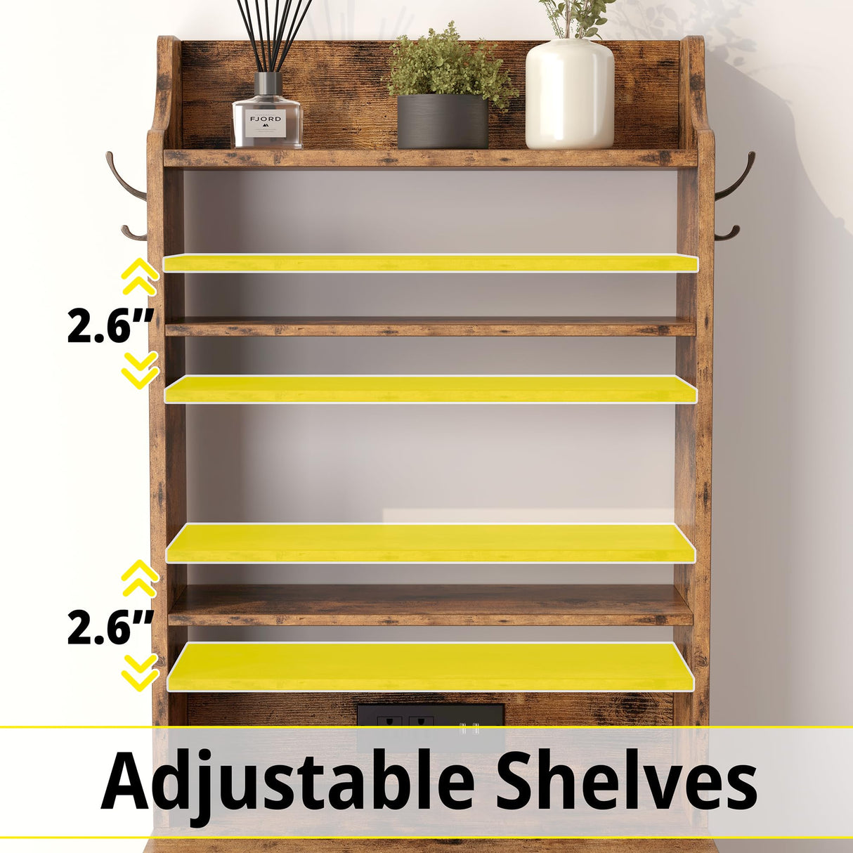 LIKIMIO Nightstand with Charging Station, 55" Tall End Side Table with Storage Cabinet, Small Bookshelf, for Living Room Office Bedroom, Vintage Brown LIKIMIO