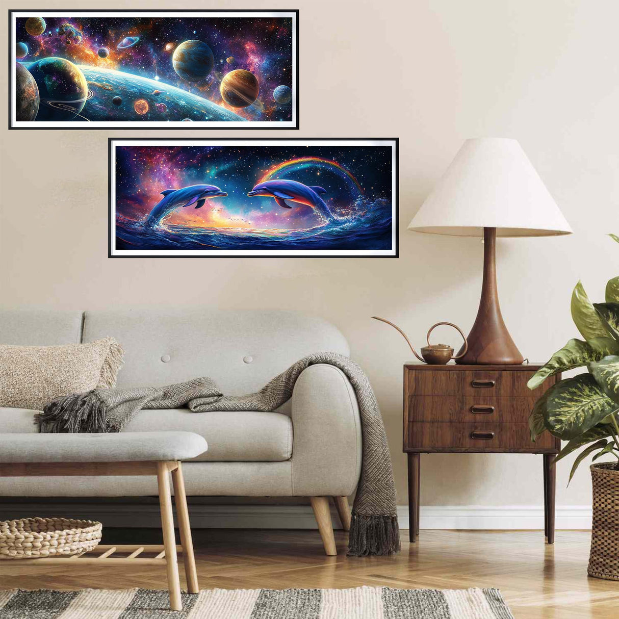 Yomiie 2 Pack Large Diamond Art Kits for Adults, Planets & Dolphins Diamond Painting Art DIY Full Round Drill Kits, Embroidery Rhinestone Diamond Crystal Craft Canvas Home Wall Decor 31.5x11.81 inch Yomiie