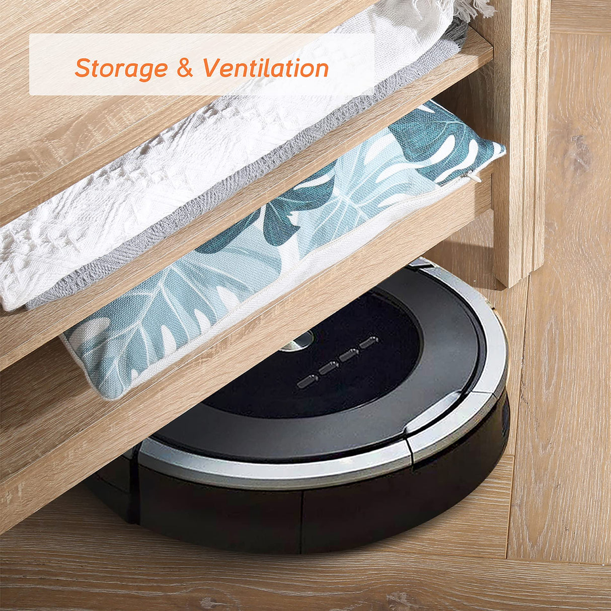 WAMPAT Farmhouse TV Stand for TVs up to 80 Inches, White Oak Entertainment Center for 75 inch TV Console Table with 6 Cubby Storage for Living Room Bedroom, 70'' WAMPAT