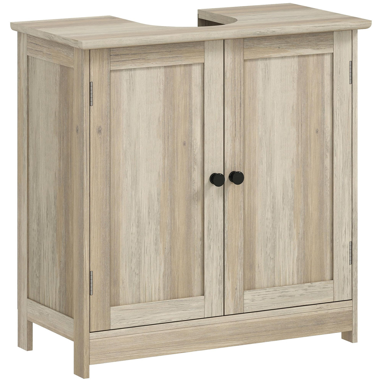 HOMCOM Under Sink Bathroom Cabinet, Pedestal Sink Storage Cabinet with 2 Doors, Shelf and U-Shape, Weathered Gray Oak HOMCOM