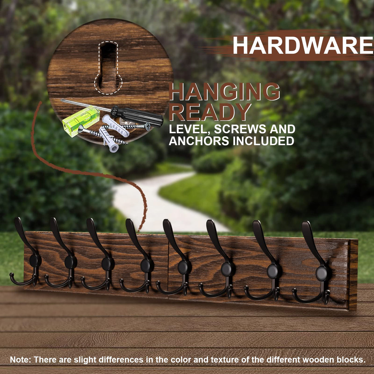 U-Chain Wooden Wall Coat Rack with 8 Tri Metal Hooks for Hanging Coats, Backpacks and More - 28 Inch Wall Mounted for Mudroom, Farmhouse Entryway U-Chain