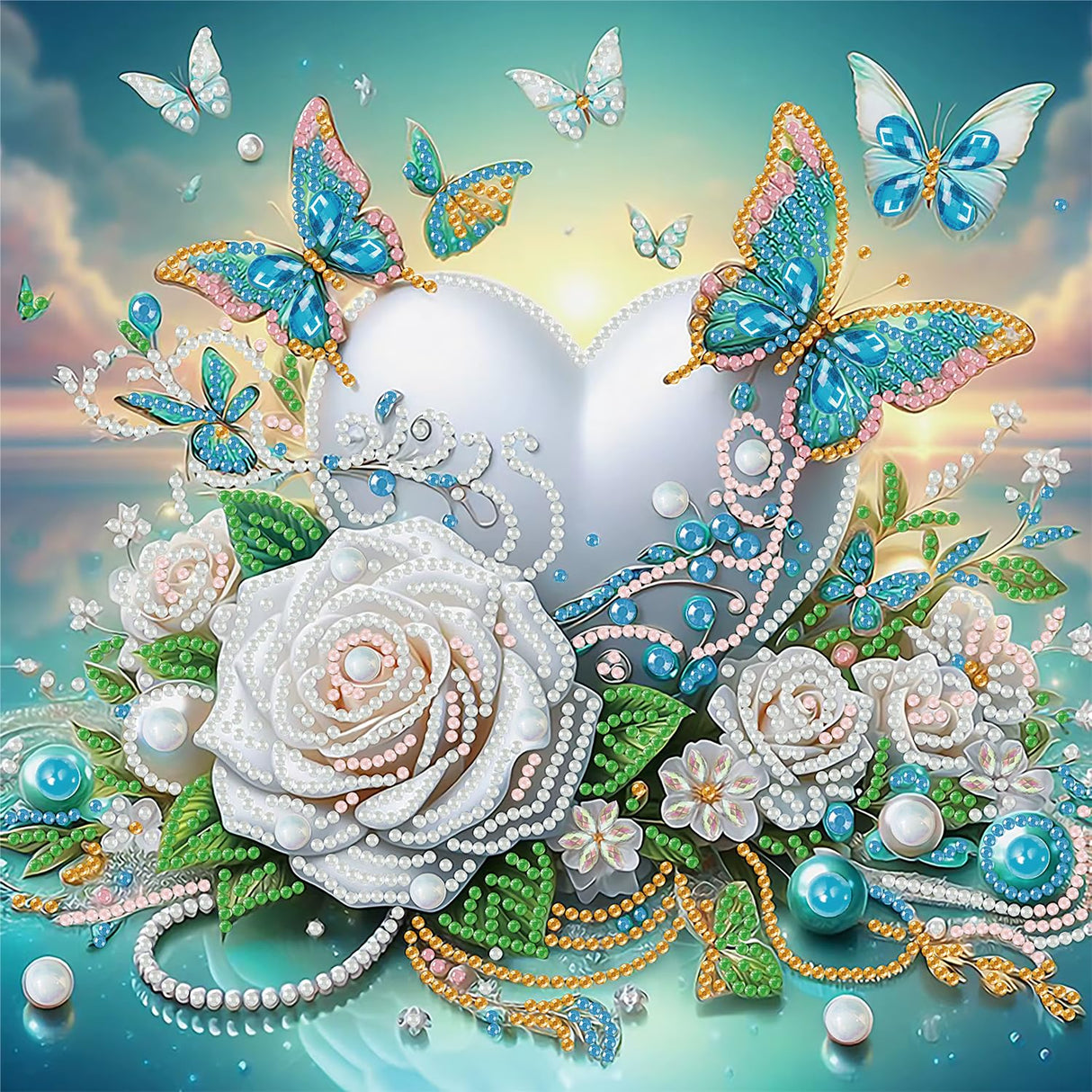 Diamond Art Kits for Adults, Flowers Butterflies Heart Special Shape Diamond Painting Kits for Beginners, DIY 5D Crystal Diamond Dots Gem Art Craft for Home Decor 11.8x11.8 Inch Acelii