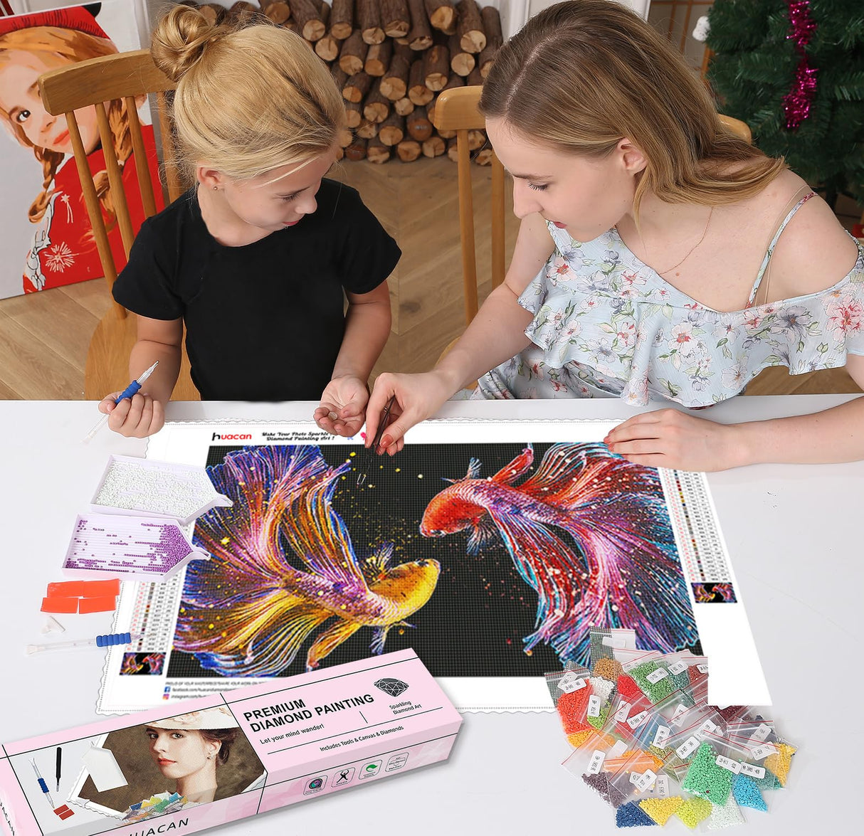 Huacan Diamond Painting Kits for Adults Fish Diamond Art Kit AB Diamond Painting Full Drill 5D DIY Round Rhinestone Art Craft Kits for Gift Home Wall Decor 19.6x9.8 Inch Huacan