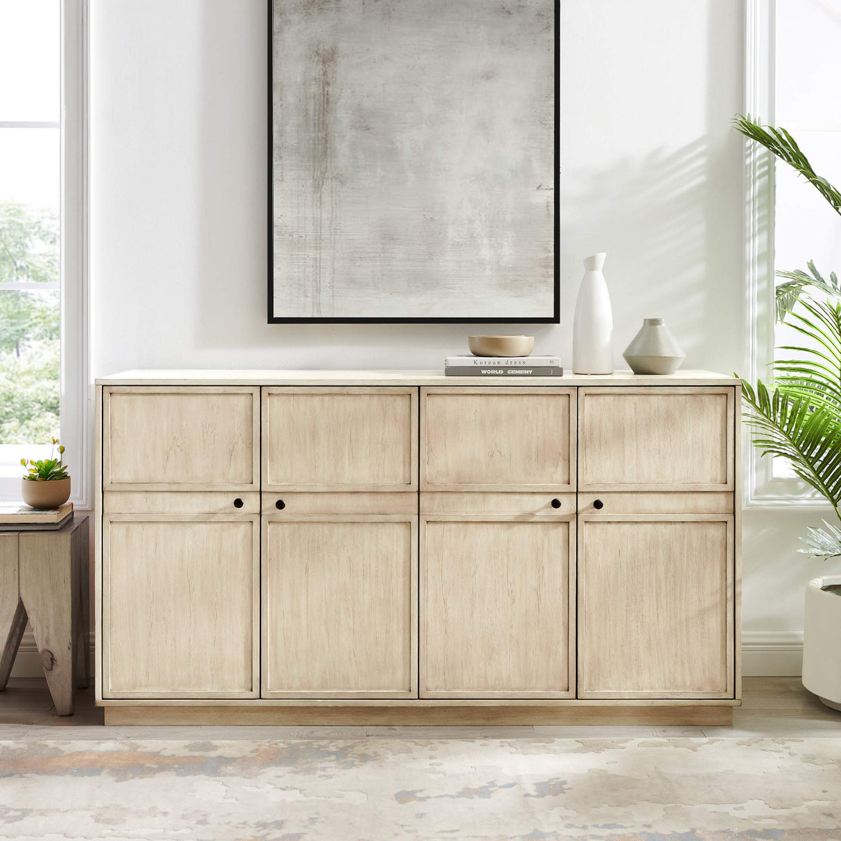 Walker Edison Alden Versatile 4 Door Framed-Storage-Sideboard, 62 Inch, Birch Walker Edison