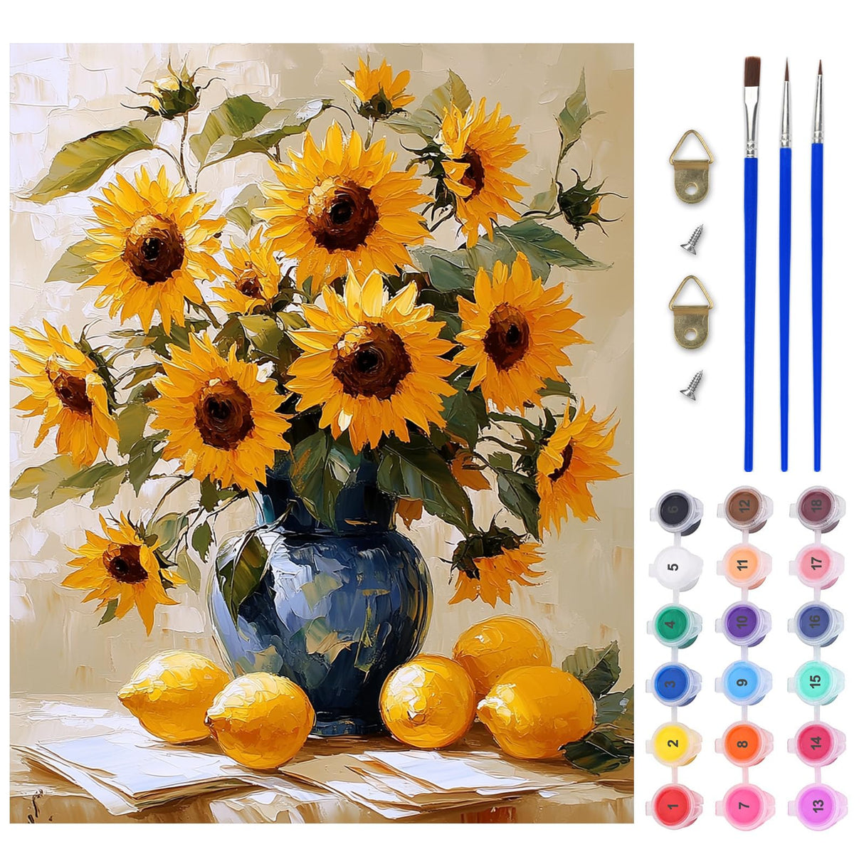 Lxmsja Sunflowers Paint by Numbers Kit for Adults, Lemons Acrylic Paint by Numbers for Adults Beginner, DIY Craft Supplies Oil Painting Kits for Home Wall Decor 16x20 inch (No Frame) Lxmsja
