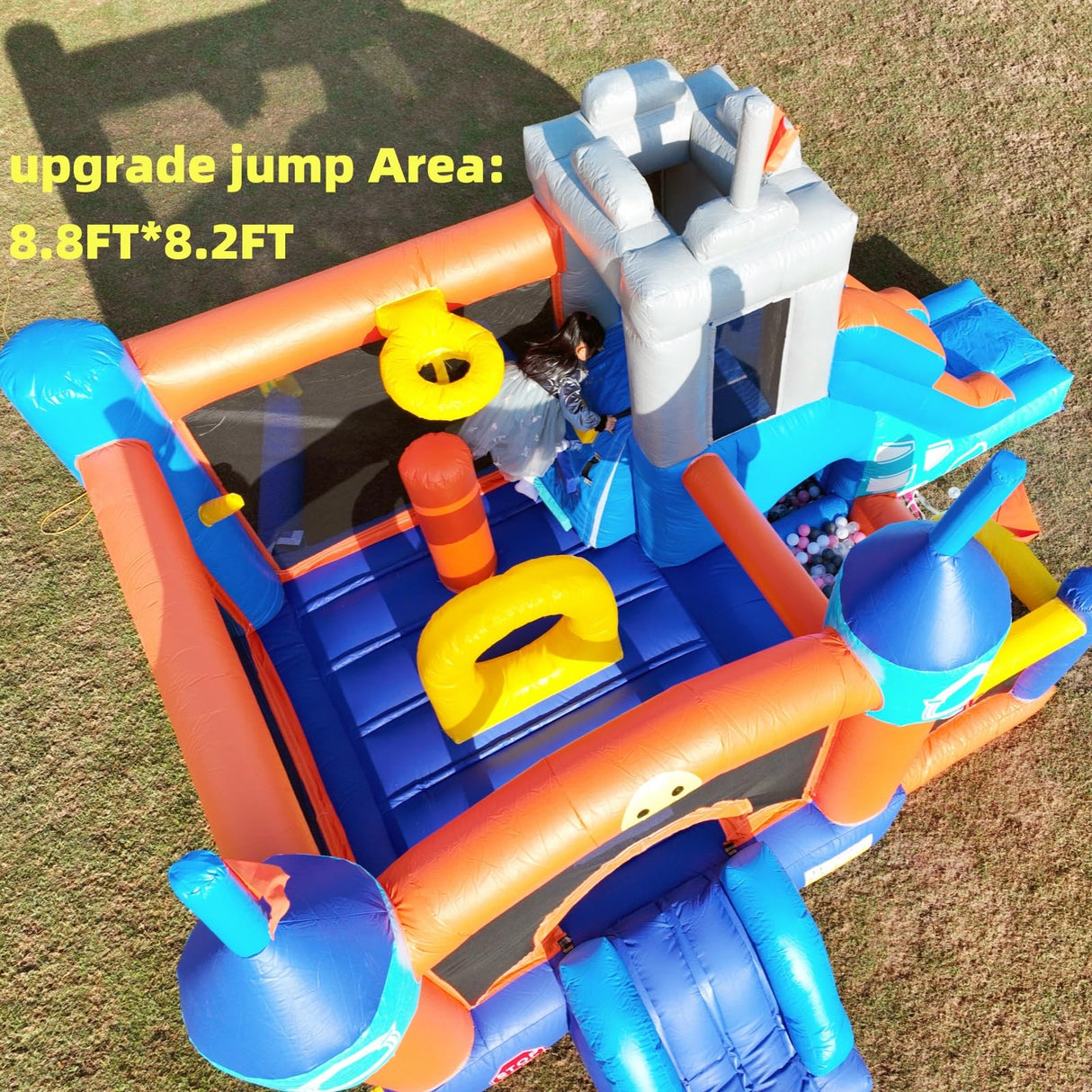 16FT Commercial Kids Bounce House with Blower, 100% PVC Inflatable Kids Jumper Bounce House with 2 Slides, Ball Pit, Tunnels, Climbing, 6 in 1 Bounce House Obstacle Course 16x12x10ft Inflantteble