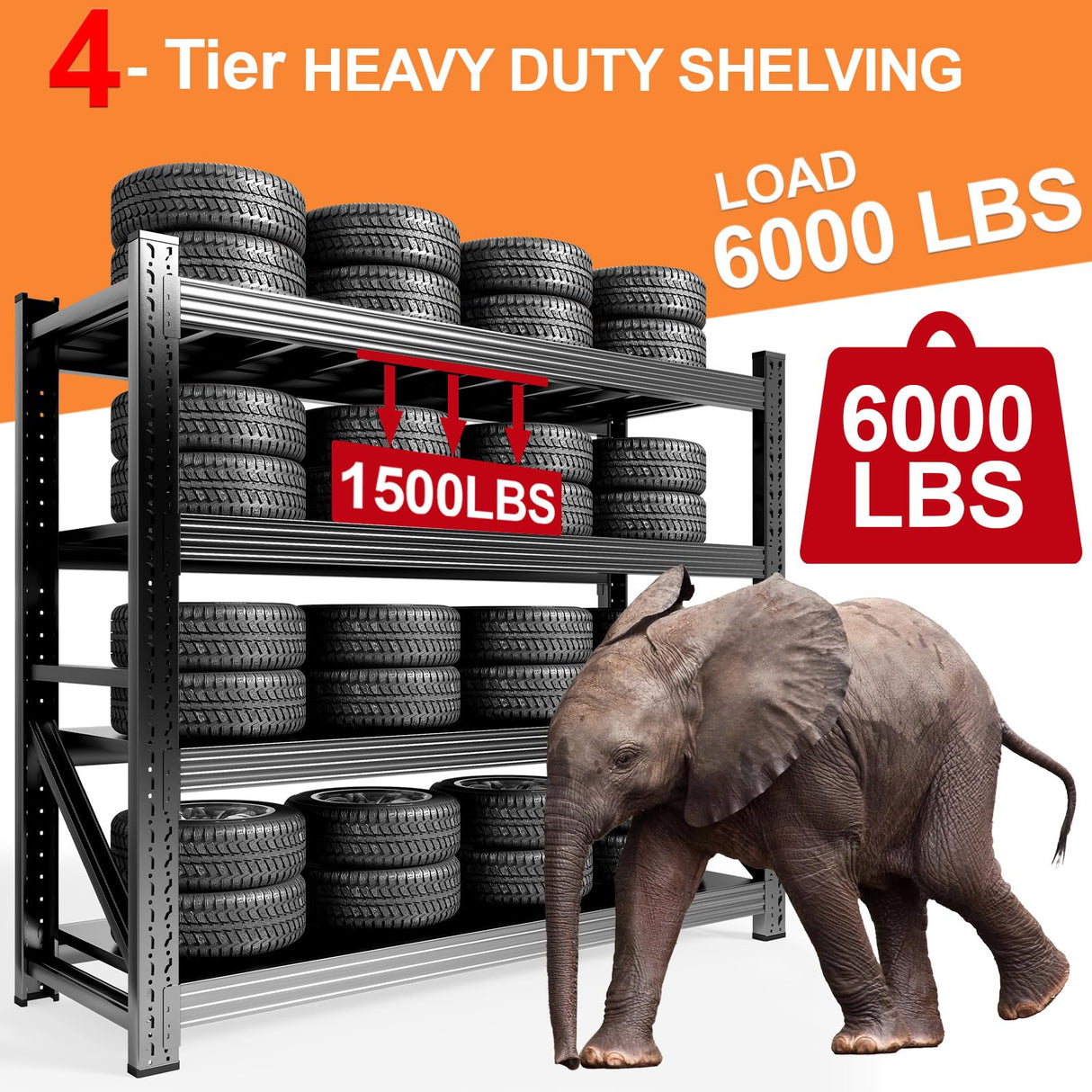 Umeiga 59" W Heavy Duty Garage Shelving, 6000LBS Garage Storage Shelves Industrial Shelving Unit, 4 Tier Adjustable Metal Shelving for Basement, Shop, Warehouse, 59" W x 24" D x 59" H Umeiga