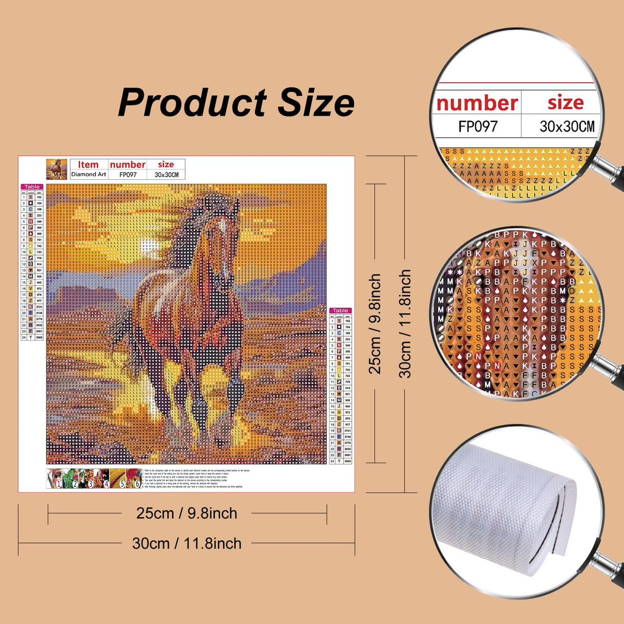 PFFNGPEN Diamond Painting Kits for Adults, 5D DIY Horse Diamond Art Kits for Beginners, Full Drill Round Diamond Art for Home Wall Decor, Animal, 12x12 inch PFFNGPEN