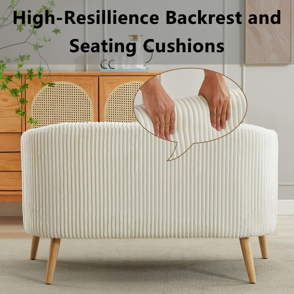 Nahenduo Corduroy Loveseat Sofa and Small Couch for Bedroom, 2 Seater Mini Couch for Small Rooms, 51" W Wood Legs, Comfy Foam+Spring (Ivory White) Nahenduo