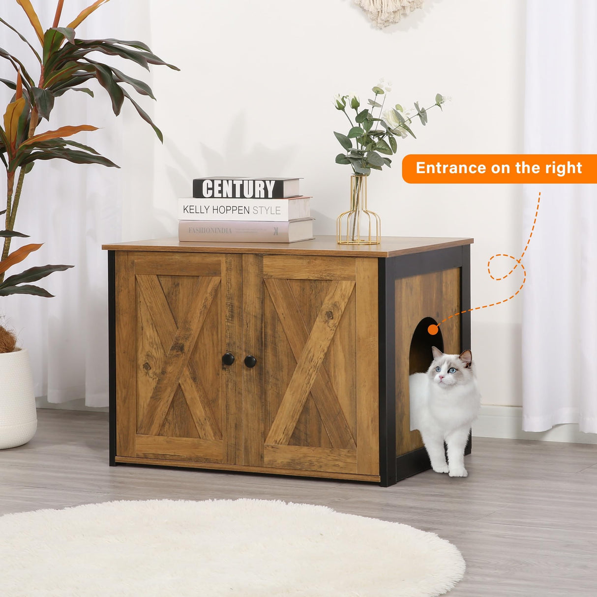 DWANTON Litter Box Enclosure, Cat Litter Box Furniture Hidden, Reversible Entrance Can Be on Left or Right Side, Wooden Cat Washroom Indoor, Warm Brown, 27.6 Inches Dwanton