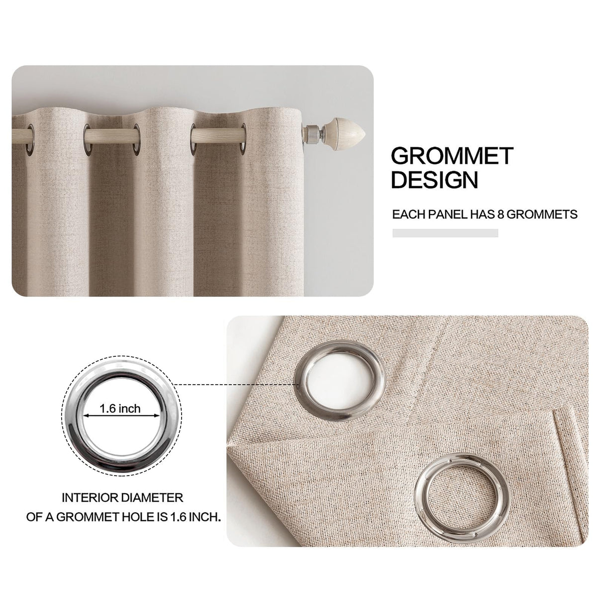 MIULEE 100% Blackout Linen Textured Curtains for Bedroom Solid Thermal Insulated Natural Beige Grommet Room Darkening Curtains & Drapes Luxury Decor for Living Room Nursery 52 x 84 Inch (2 Panels) MIULEE