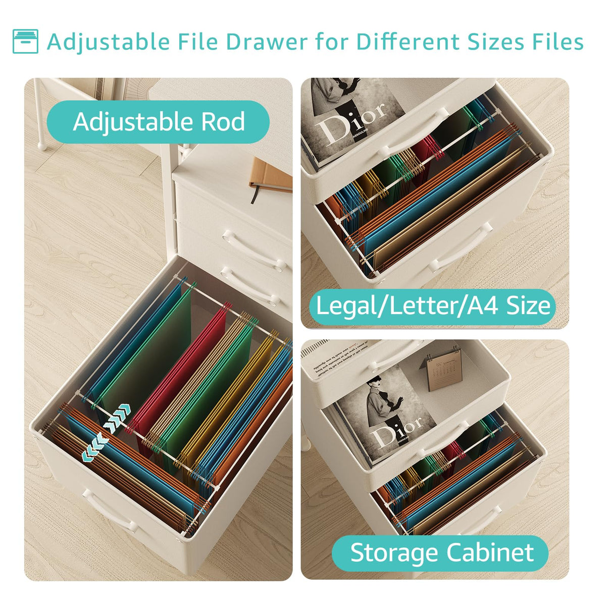 Lufeiya White Computer Desk with File Drawers Cabinet, 55 Inch Home Office Desk with Monitor Stand Shelves, Writing Study Gaming Desks with Led Light Power Outlets for Bedroom, White Lufeiya