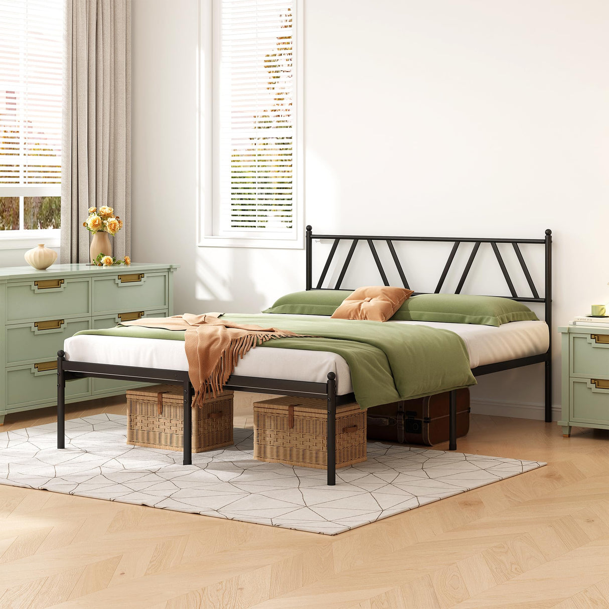 Kujielan Metal Platform Bed Frame with Headboard, 14 Inches Queen Bed, No Box Spring Needed, Steel Slat Support, Black, Easy Assembly Kujielan