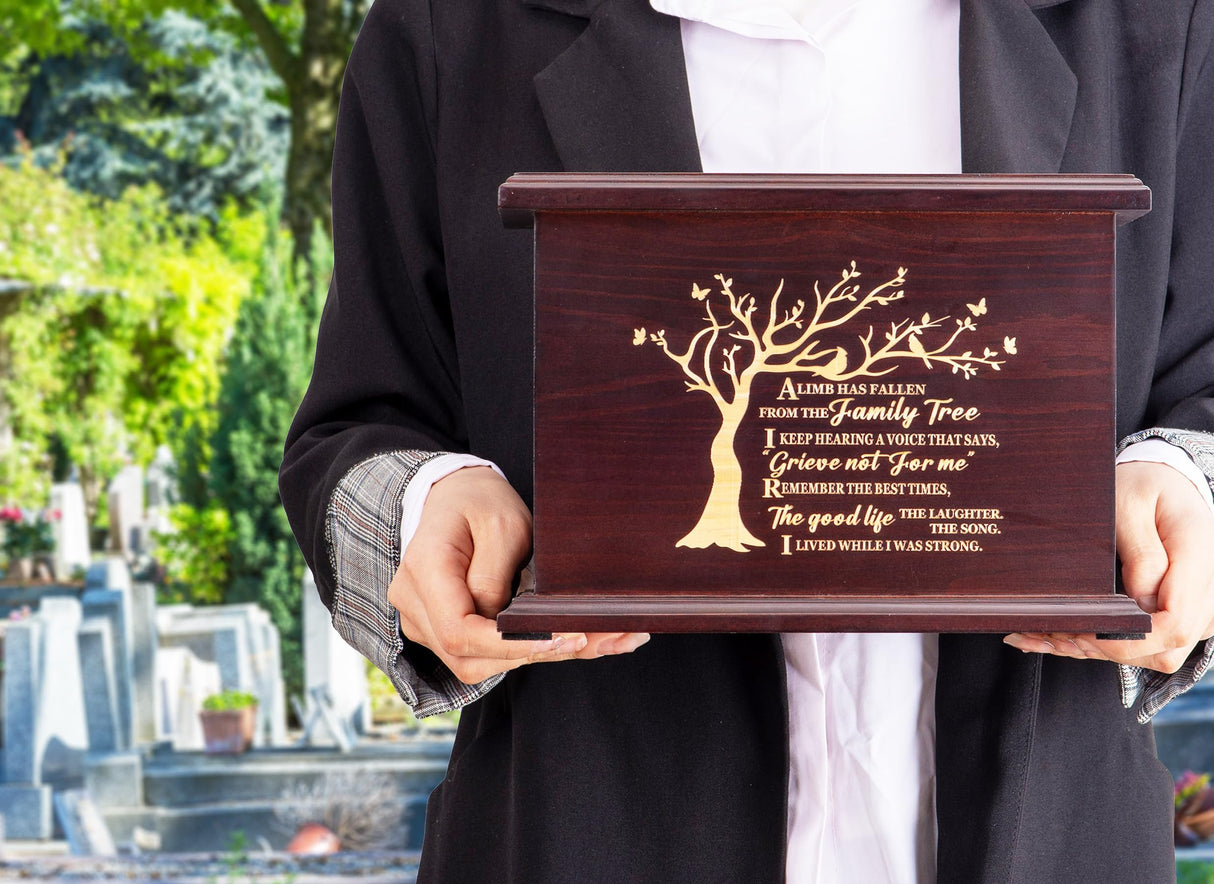 Cremation Urns for Ashes Wooden Urn Memorial Urn for Human Ashes Adult Male Female Large Burial Funeral Wood Urns Keepsake Tree of Life Urn Box and Casket Holds Up to 220 LBS (Horizontal Style 1) PREKIAR