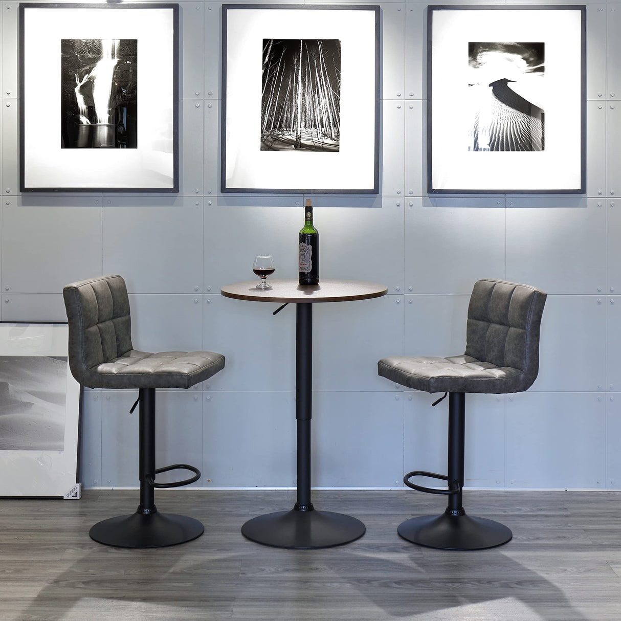 Finnhomy 23.6inches Round Cocktail Bar Table with Metal Base, Tall Bistro Pub Table, Adjustable 27.9''-35.4'' Counter Bar Height for Kitchen, Living Room, Easy Assembly, Rustic Brown Finnhomy