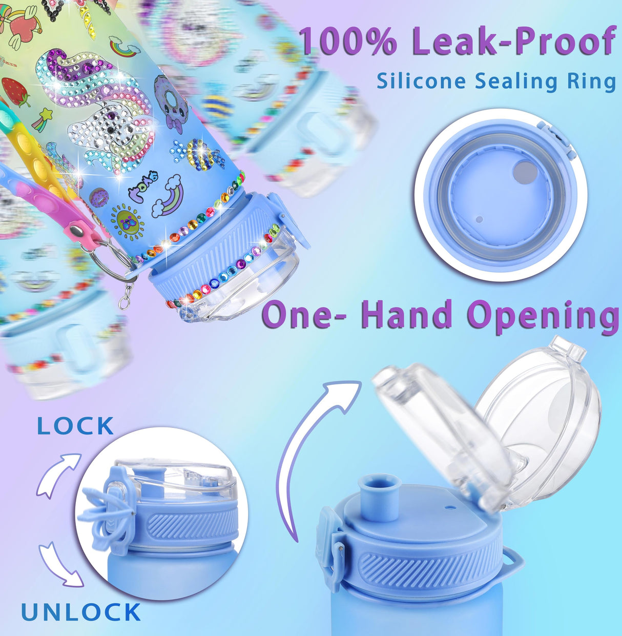 Decorate Your Own Water Bottle Kits for Girls Age 4-6-8-10 - Year Whimsy Unicorn Painting Crafts,Girls Diamond Art Water Bottle,Fun Diamond Sticker Arts and Crafts Gifts Toys for Girls Birthday 600ML YarnWhimsy