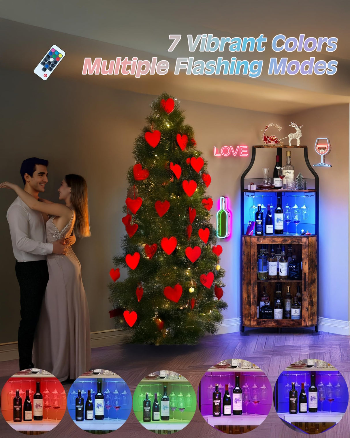 Tioutbot Corner Bar Cabinet with LED Light, Wine Bar Cabinet and Glass Holder, 5-Tiers Storage Space, Industrial Wine Rack for Small Space, Dining Room Tioutbot